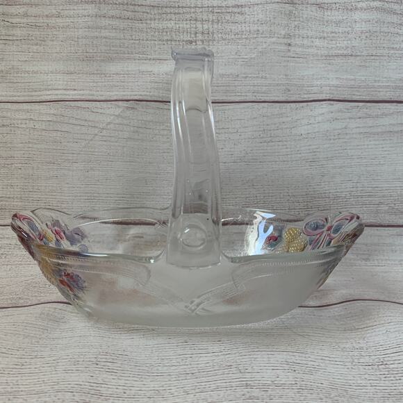 Vintage Mikasa Glass Christmas Basket Bowl with Bells and Plastic Bow Handle - Picture 4 of 16